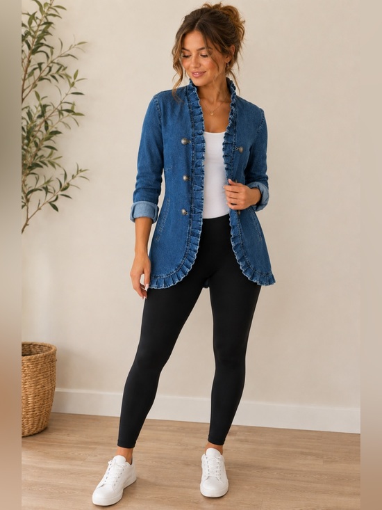 Jackets & Blazers - Denim Ruffle-Trim Jacket - Blue